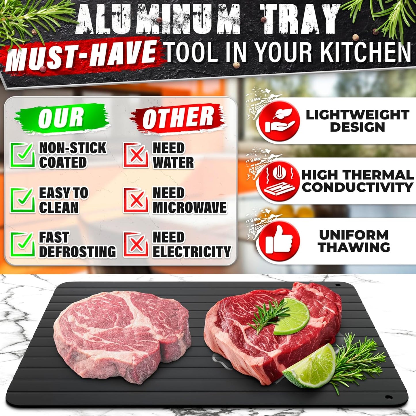 Defrosting Tray for Frozen Meat Rapid and Safer