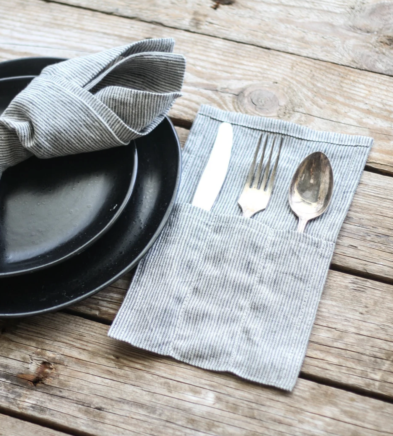 Linen cutlery case, natural linen cutlery bag set
