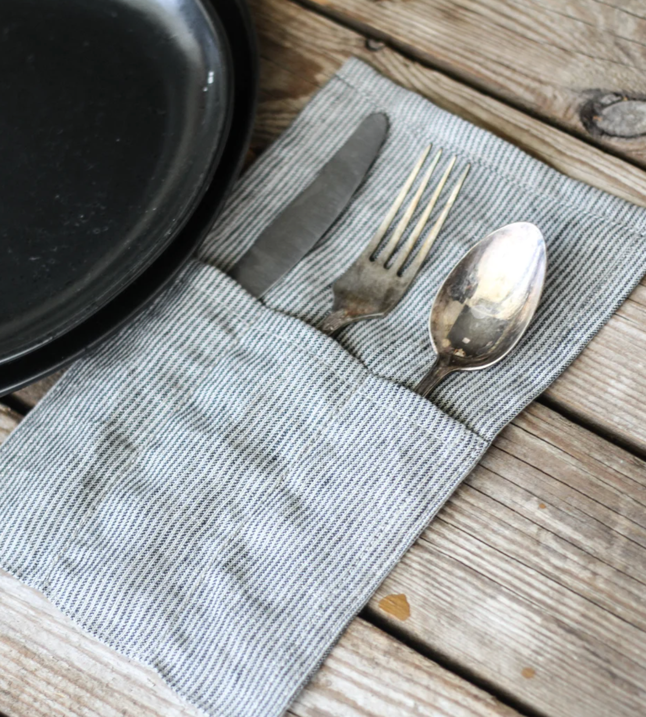 Linen cutlery case, natural linen cutlery bag set