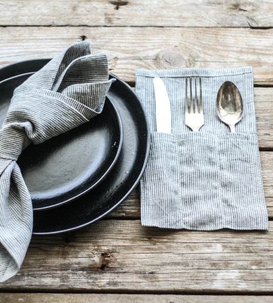 Linen cutlery case, natural linen cutlery bag set